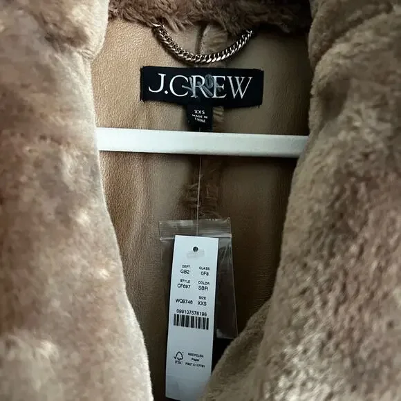J. Crew Women's Teddy Peacoat NWT new XXS/XS in chocolate faux fur - Picture 3 of 9